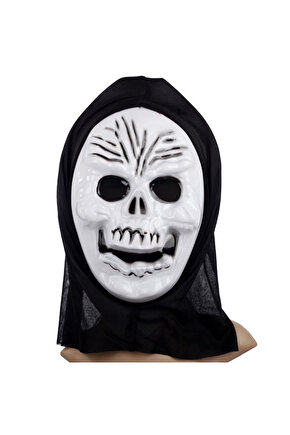 Parti Aksesuar Plastik Kafatası Maskesi - Kapişonlu İskelet Maskesi 27x20 Cm