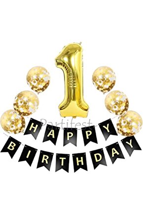 Gold Rakam Balon Seti Gold 1 Yaş Balon Set Doğum Günü Balon Seti