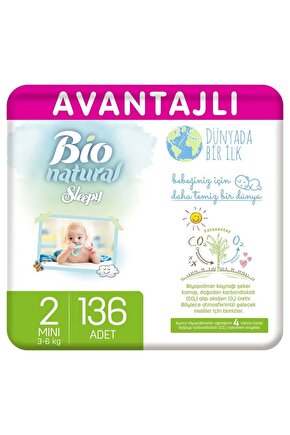 Bio Natural Avantajlı Bebek Bezi 2 Numara Mini 136 Adet