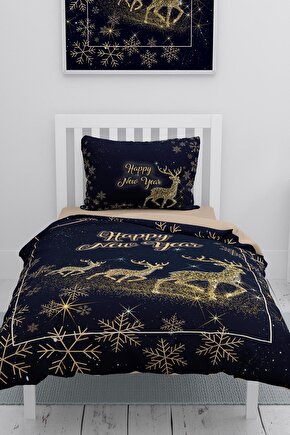 Monohome Yılbaşı Merry Christmas Tek Kişilik 3d Nevresim Takımı Pamuk Saten Geyik