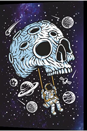 Uzayda Hayat Var Eğlenceli Astronot-13 Retro Ahşap Poster