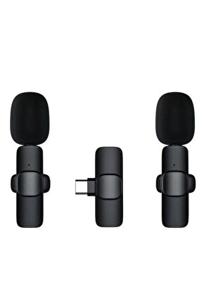 2 Adet Kablosuz Yaka Mikrofonu Typ-c 2li Mini Mikrofon K9