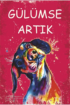 sevimli köpek gülümse artık motivasyon sözleri duvar yazıları estetik dekor tablo retro ahşap poster