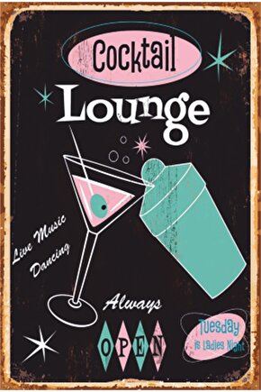 Kokteyl Lounge Alkol Kara Tahta Retro Ahşap Poster