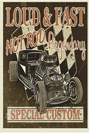 loud fast hot rod klaik nostaljik araba yarışları retro ahşap poster