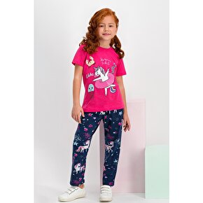 RolyPoly Summer Unicorn Fuşya Kız Çocuk Pijama Takımı