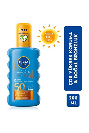 Sun Spf50 Koruma & Bronzluk Güneş Spreyi 200ml,çok Yüksek Güneş Koruması & Doğal Bronzlaştırıcı