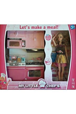 My Lıttle Chefs 2li Eklemli Et Bebek Ve Lavobalı Bulaşık Makineli Set Pembe