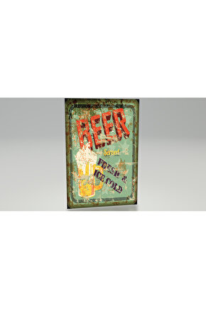 Köpüklü Bira Bar Dekor Tablo Eskitilmiş Nostaljik Retro Ahşap Poster
