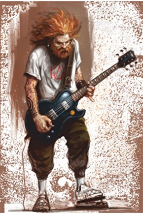 Gitar Çalan Yaşlı Rockçı Retro Ahşap Poster