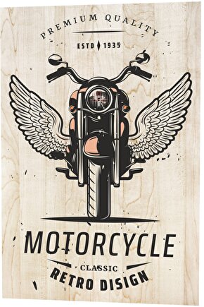 Klasik Motor Retro Tasarım Ahşap Desenli Retro Vintage Ahşap Poster