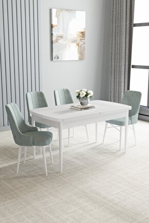 Loft Beyaz 80x132 Mdf Açılabilir Mutfak Masası Takımı 4 Adet Sandalye