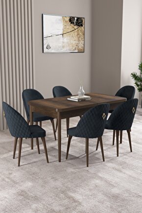 Milas Barok Desen 80x132 Mdf Açılabilir Yemek Masası Takımı 6 Adet Sandalye