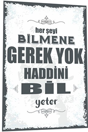 Duvar Yazıları Her Şeyi Bilmene Gerek Yok Haddini Bil Yeter Retro Ahşap Poster 788