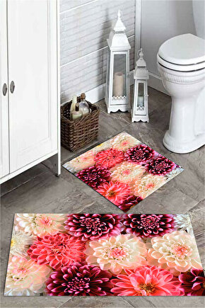 Mekta Home 3 Boyutlu Çiçekli 2li Banyo Paspas Takımı  MKTPP-2036 60X10050X60