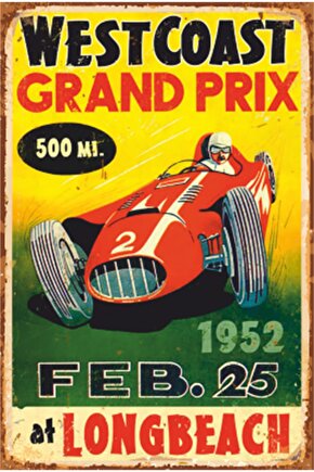 Grand Prix Vintage Araba Yarışı Retro Ahşap Poster