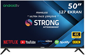 Strong MT50ES8000F 50 127 Ekran Uydu Alıcılı 4K Ultra HD Wifili Ultra İnce Çerçeve Android Smart Tv