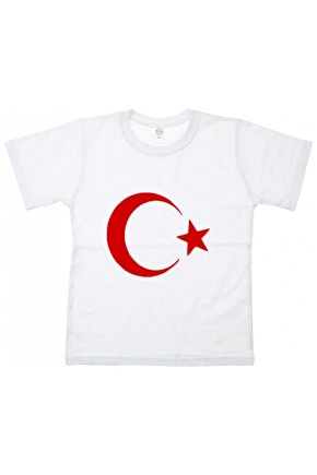Unisex Beyaz Türkiye Ayyıldız Baskılı Tişört L Beden
