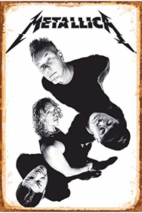 Metallica Siyah Beyaz Dörtlü Retro Ahşap Poster