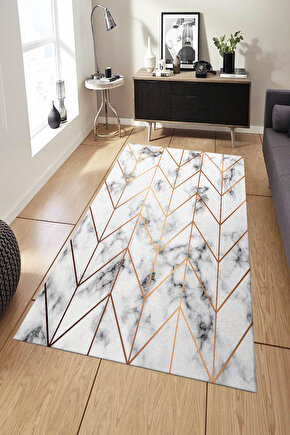 Ronna Home Mermer Dijital Baskılı Kaymaz Taban Yıkanabilir Leke Tutmaz Salon Halısı RNNSLNH-1112