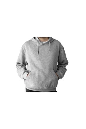 Düz Renk Baskısız 3 Iplik Kalın Gri Hoodie Sweatshirt