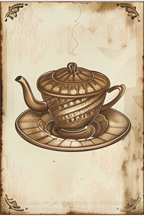 kapaklı çay kahve fincanı mutfak ev dekorasyon tablo vintage tarzda retro ahşap poster