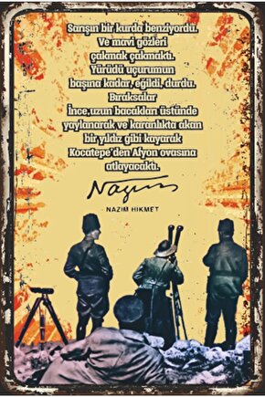 Atatürk Nazım Hikmet Şiiri Retro Ahşap Poster