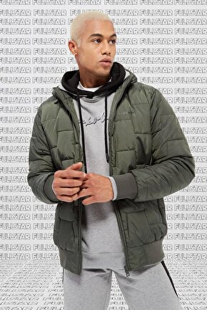 Outerwear Synthetic Padded Jacket Kapüşonlu Rahat Kalıp Haki Mont