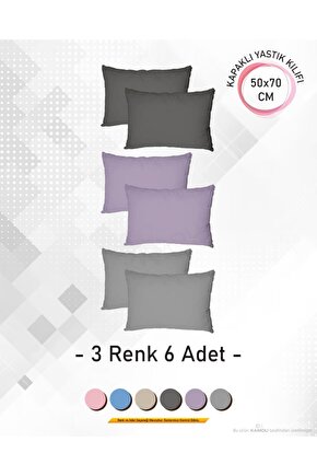 6lı Set Renkli | 50x70cm | Ranforce Comfort Kapaklı Yastık Kılıfı