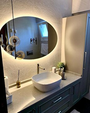 90 X 70 cm Günışığı Ledli Elips Banyo Aynası Makyaj Aynası Prizli