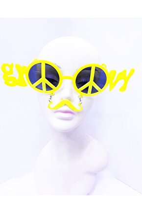 Sarı Renk Groom Yazılı Bıyıklı Damat Gözlüğü 7x21 Cm