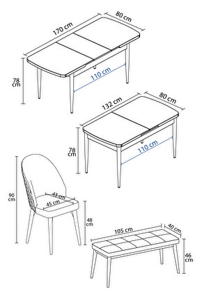 Milas Meşe Desen 80x132 Mdf Açılabilir Mutfak Masası Takımı 4 Sandalye, 1 Bench