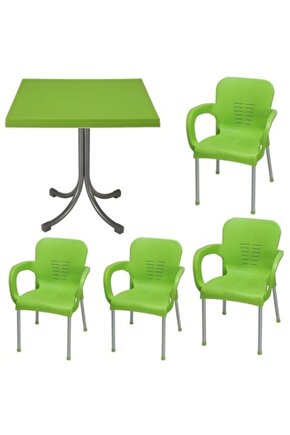 Masa Takımı 80x80 Masa ve 4 Adet Sandalye 4 Adet Minder Yeşil