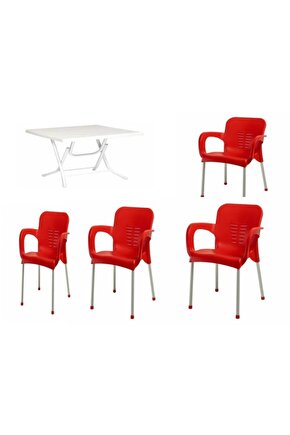 Kırmızı 4 Adet Sandalye 4 Minder 70x120cm Masa Takımı
