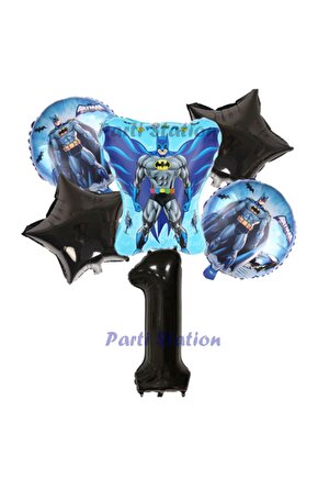 Siyah Rakam Balonlu Yarasa Batman Konsept 1 Yaş Doğum Günü Parti Balon Set Batman Tema Parti Set