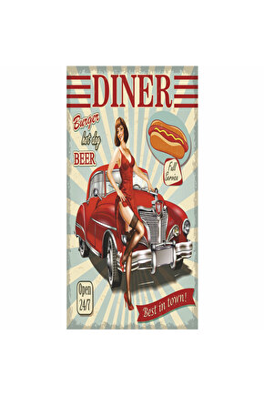 hot dog pin up kızı kızı klasik araba ev dekorasyon tablo mini retro ahşap poster