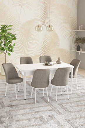 Rita Beyaz 80x132 Sunta Açılabilir Mutfak Masası Takımı 6 Adet Sandalye