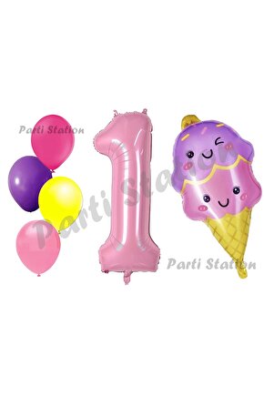 Pastane Dondurma Konsept 1 Yaş Doğum Günü Balon Set İce Cream Tema Doğum Günü Balon