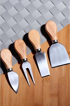 Bambu Saplı 4lü Çelik Servislik - Peynir Bıçağı Seti