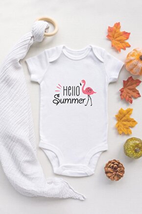 Özel Tasarım Hello Summer Flamingo Bebek Body Bebek Badi Zıbın