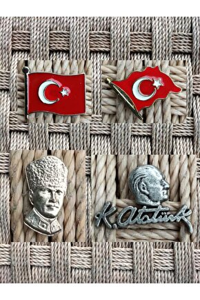 4lu Ataturk Kabartmali Resimli Imzali Bayrakli