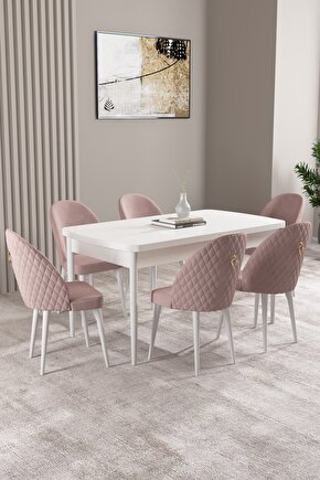 Lima Beyaz 70x114 Mdf Açılabilir Mutfak Masası Takımı 6 Adet Sandalye