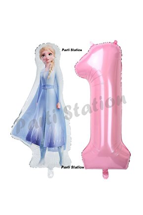 Elsa Frozen Balon 1 Yaş Doğum Günü Set Frozen Karlar Ülkesi Konsept Balon ve Pembe Rakam Balon