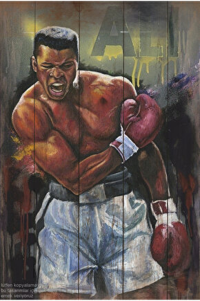 Muhammed ali boksör pop art estetik tablo dekor retro ahşap poster