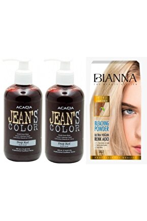 Jeans Color Saç Boyası Koyu Kızıl 250 ml 2 Adet ve Bianna Saç Açıcı