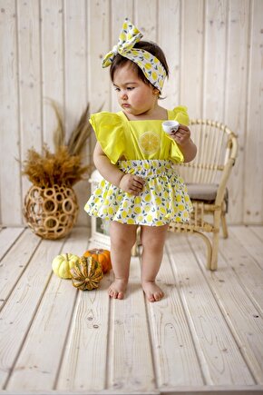 Kız Bebek Bandanalı Tatlı Meyveler Elbise Limon