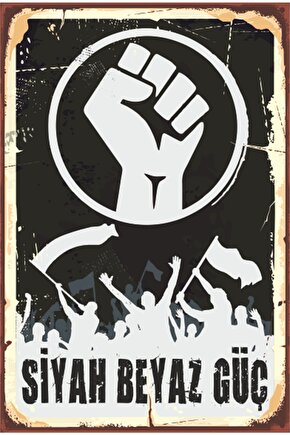 Siyah Beyaz Güç Siyah Beyaz Futbol Takım Taraftar Retro Ahşap Poster