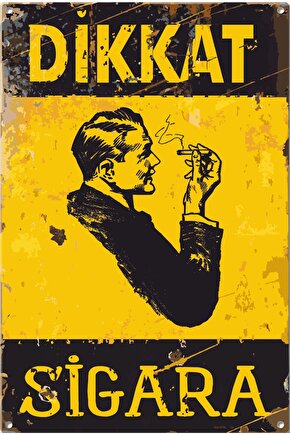 Dikkat Sigara Uyarı Levhası Retro Ahşap Poster