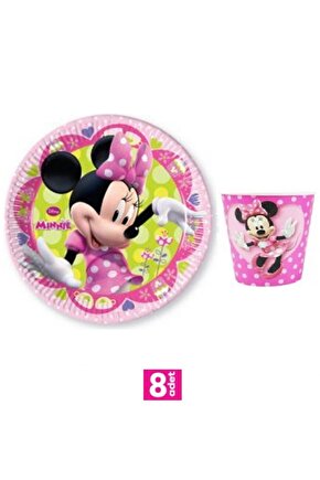 Minnie Mouse Tabak Bardak Set 8 Adet Minnie Mouse Konsept Doğum Günü Parti Malzemeleri