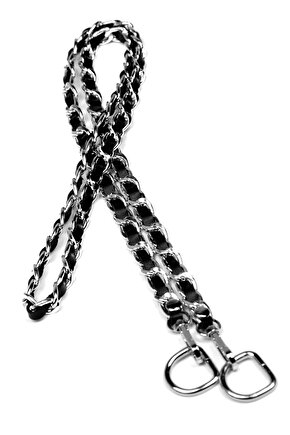 Nildenhobim Suni Derili Metal Çanta Zincir Seti - Zincir Uzunluk 110 cm Zincir Renk Gümüş Deri Siyah